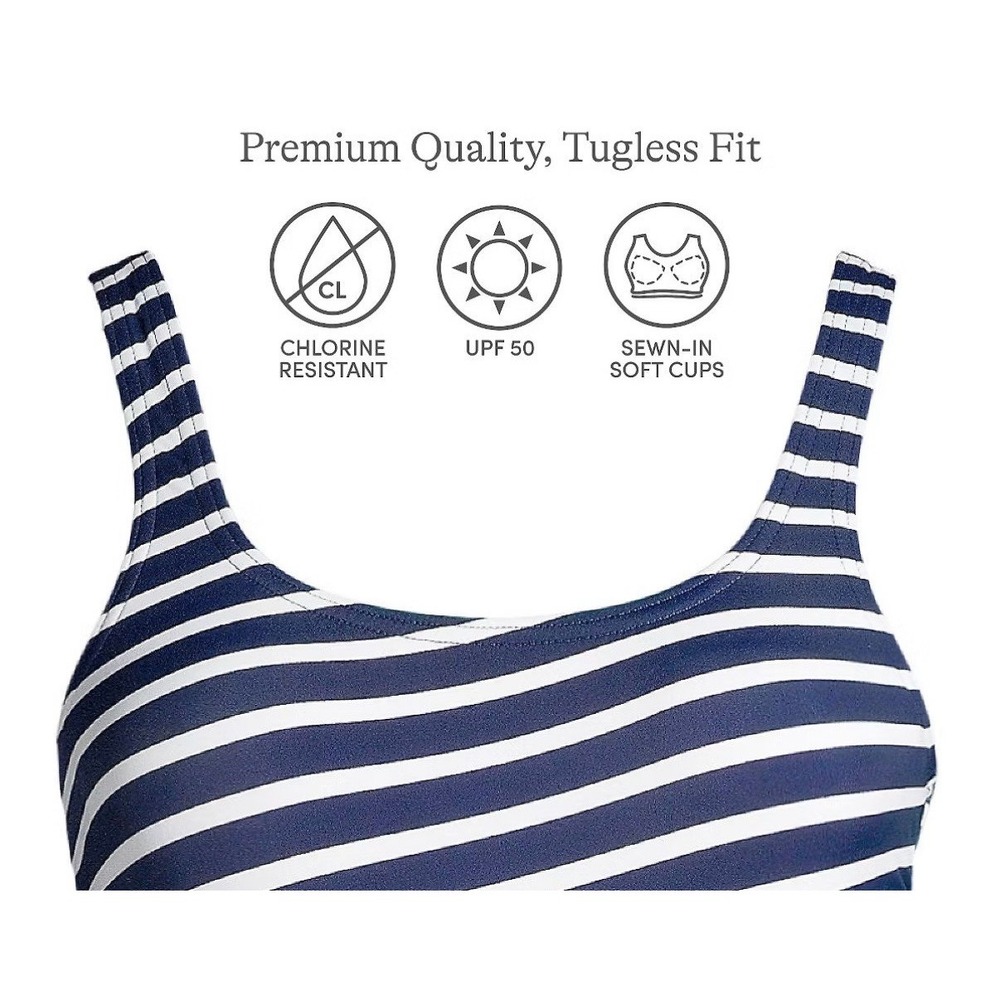 Lands' End Women's Scoop Neck Tugless Sporty One Piece Swimsuit - Picture 8 of 8